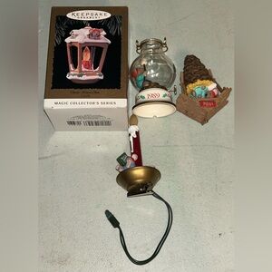 4 Vintage Hallmark Keepsake Ornaments Chris Mouse Series Lamps & Pine Cone